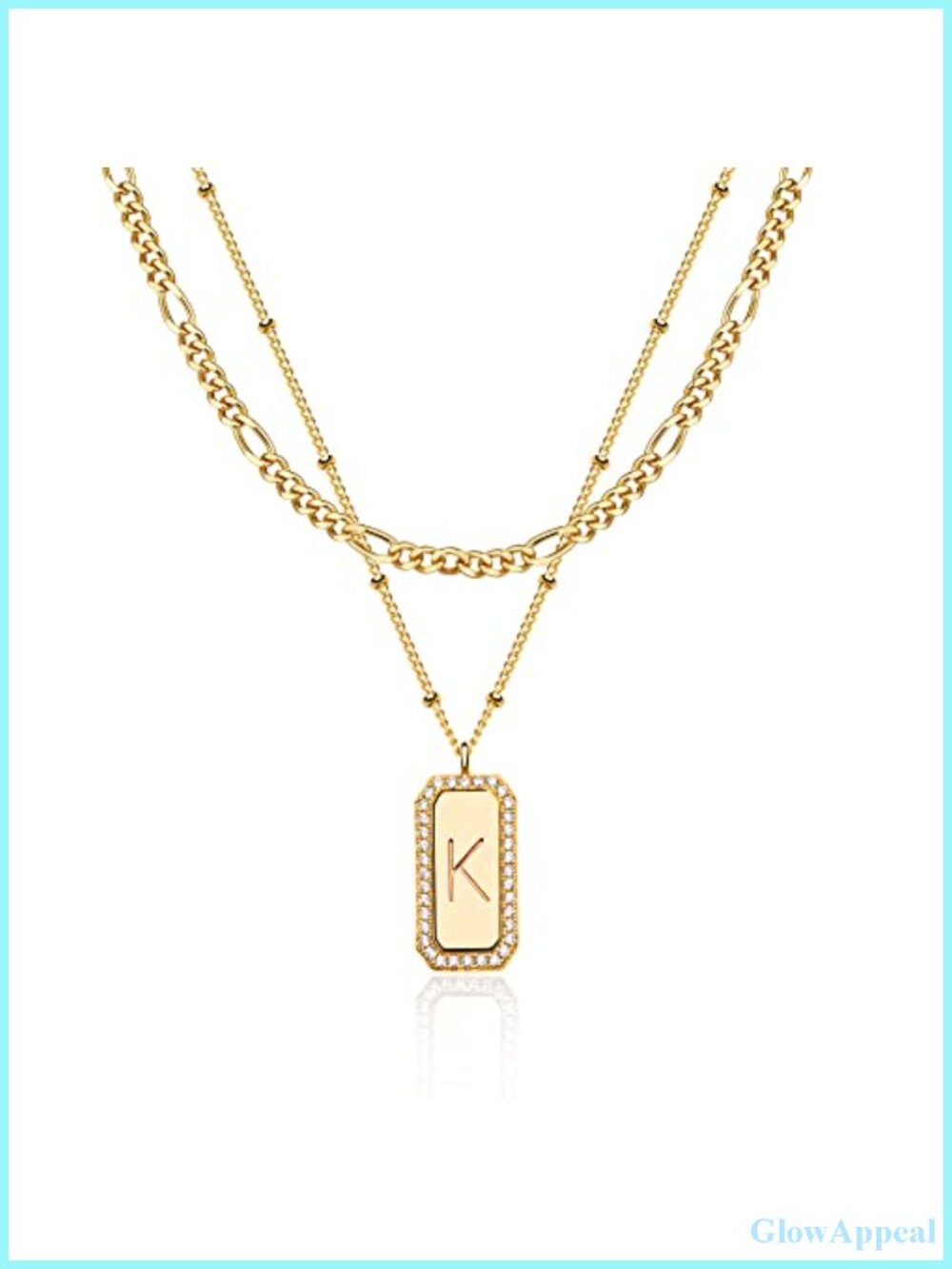 14K Gold Plated Layered Initial Necklace Set Figaro Chain Dainty